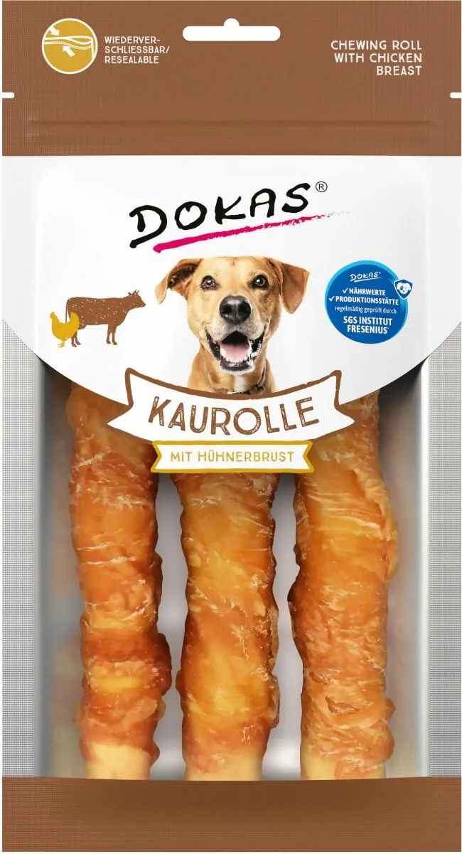 Dokas Tyggerulle med kyllingebryst 150 g - sund tyggeven til hunde